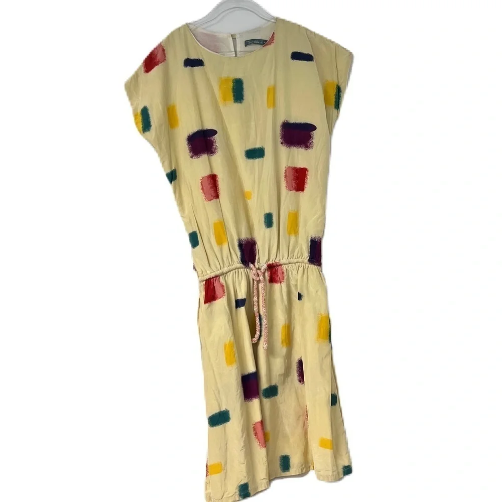 Tarantela Girls 14 Rainbow Brushstroke Elastic Waist Short Sleeve Dress yellow